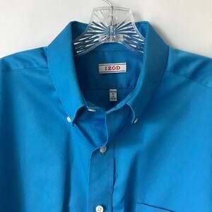 Izod Shirt Mens Button Long Sleeve Wrinkle Free Twill Bright Aqua Teal Size 16